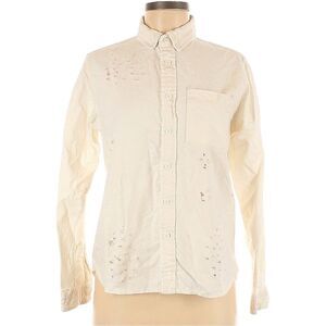 NWT CARMAR Distressed Ivory Button Up Shirt S